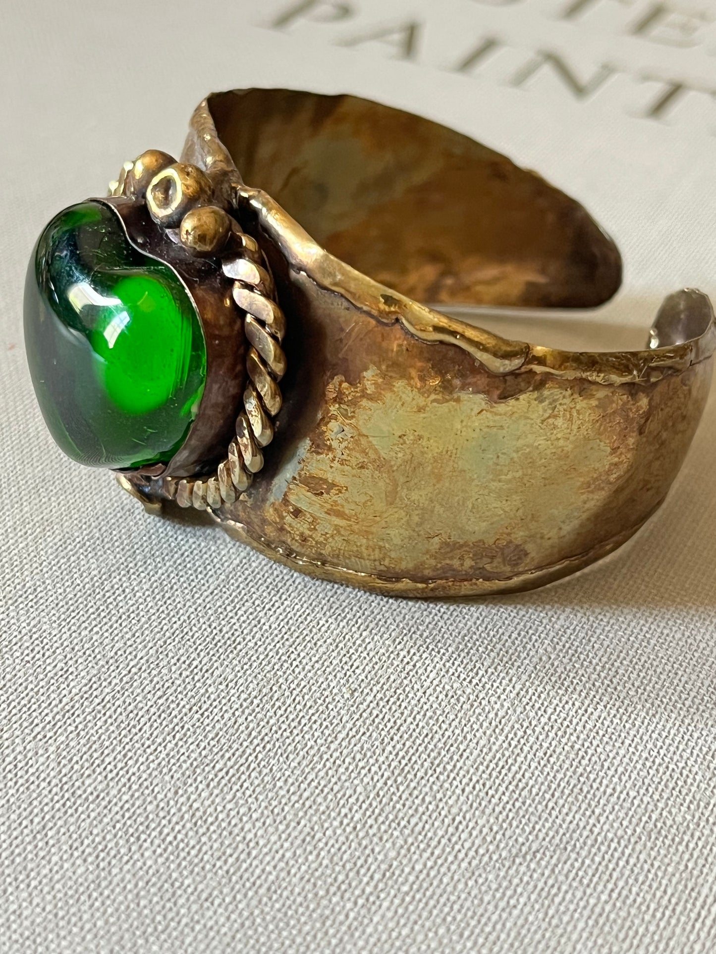 Sun Burst Sacred Heart Handmade Cuff Bracelet – Glass & Alpaca from San Miguel de Allende - Green