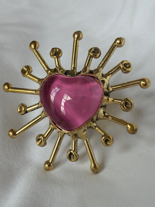 Sunburst Sacred Heart Handmade Ring - Pink Rosa