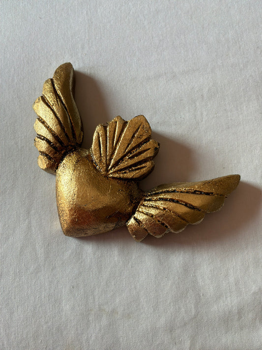 Hand carved Gold Leaf Heart Wing