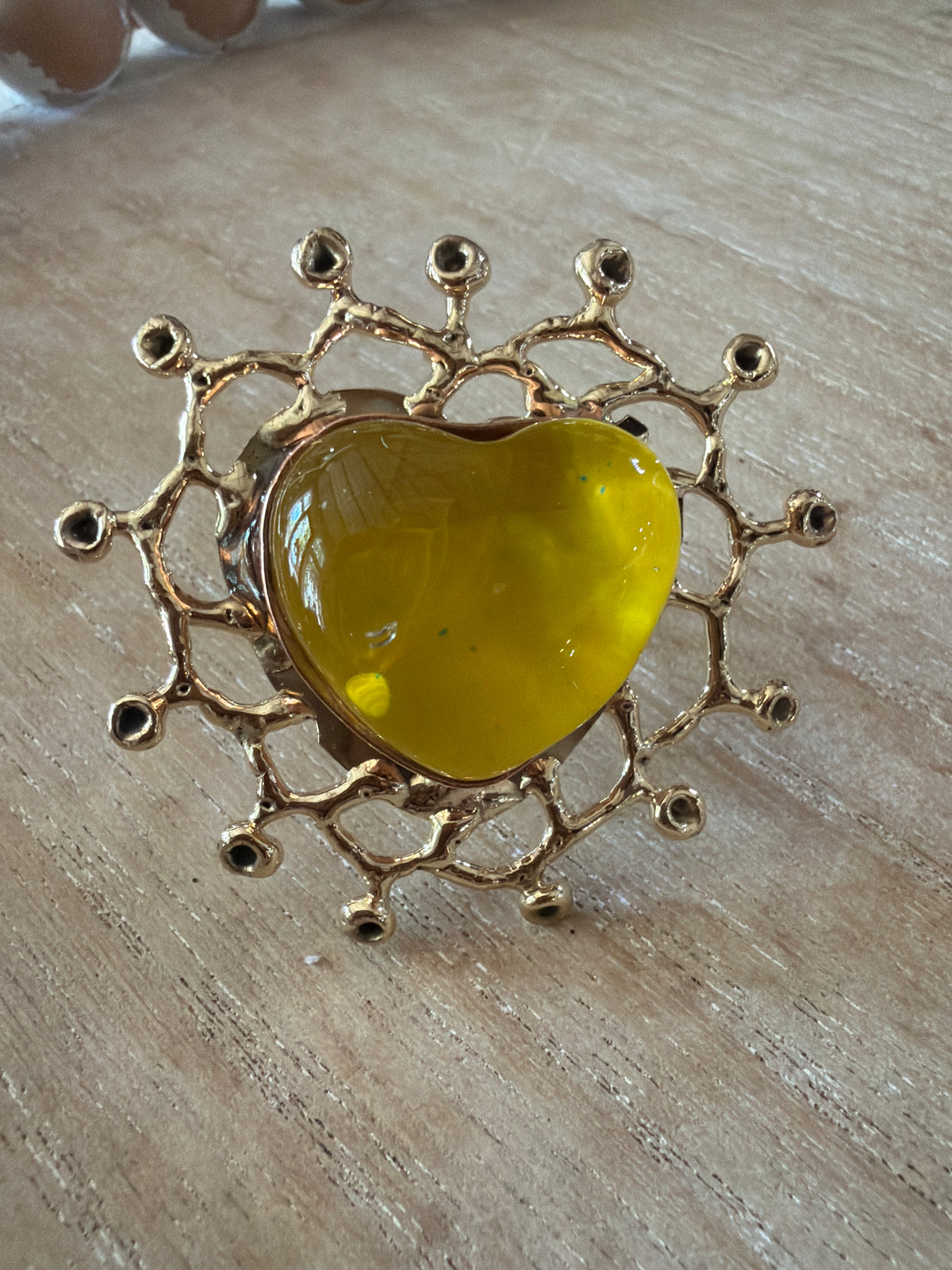 Yellow Handmade Sacred Heart Ring