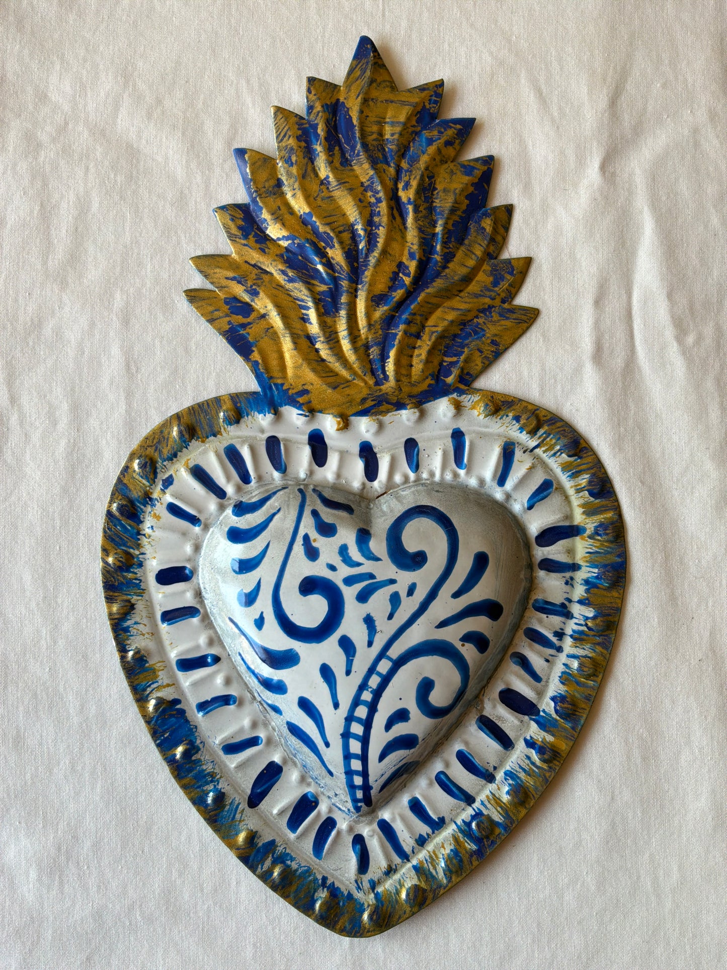 Blue and White Talavera Inspired Tin Heart