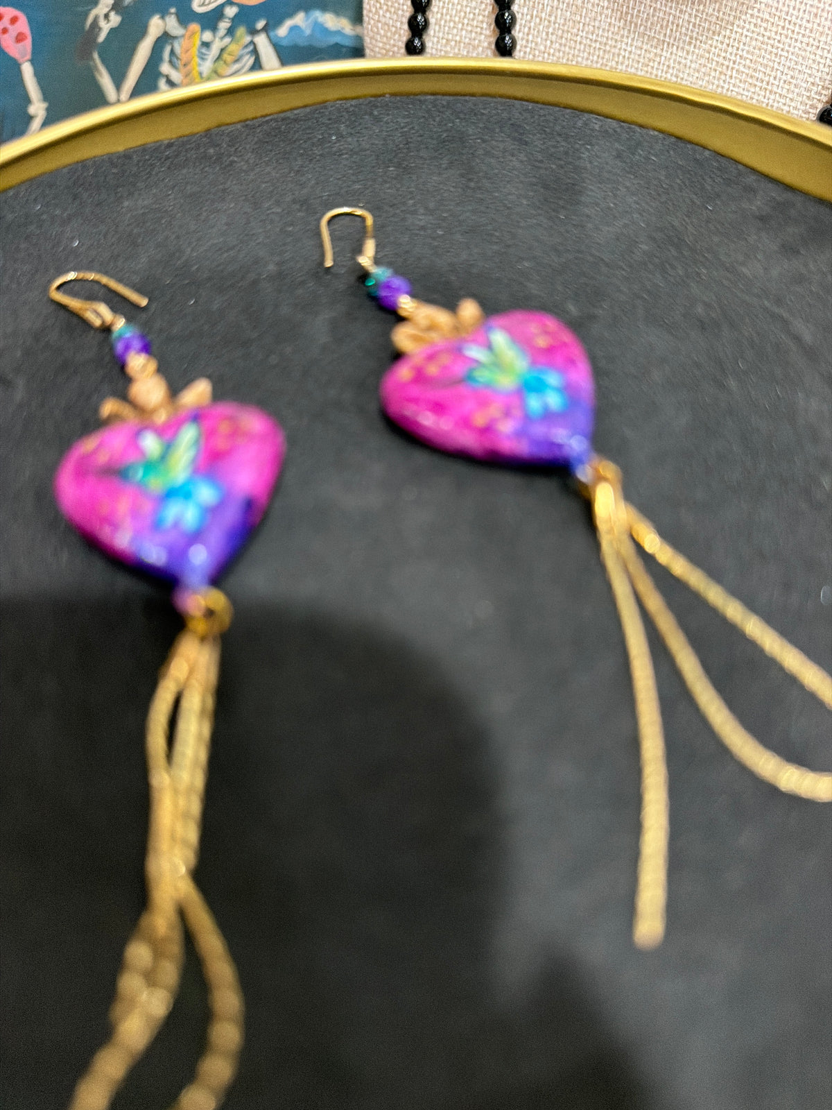 Sacred Heart Hand Painted Tassel Earrings