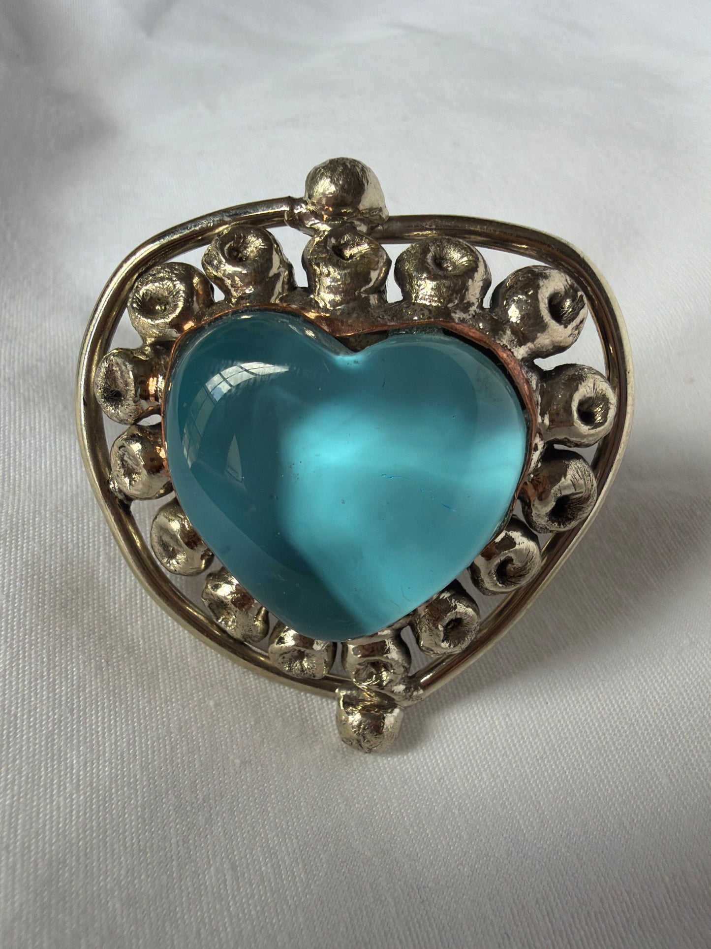 Sunburst Sacred Heart Handmade Ring - Soft Blue