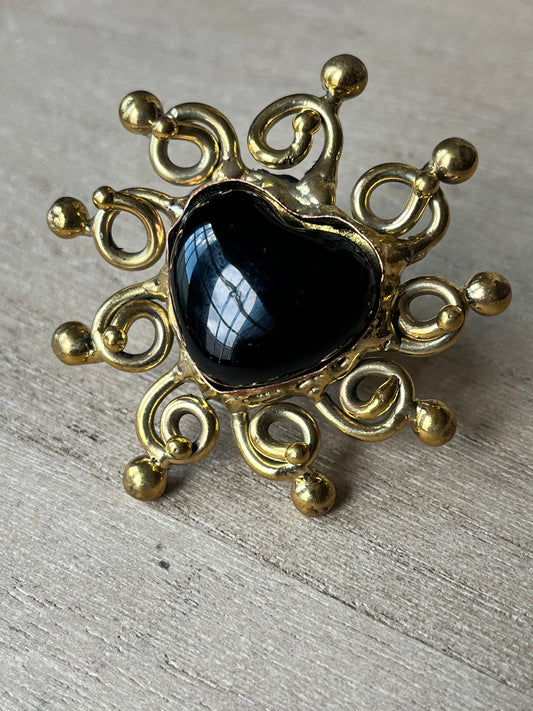 Sunburst Sacred Heart Ring - Black
