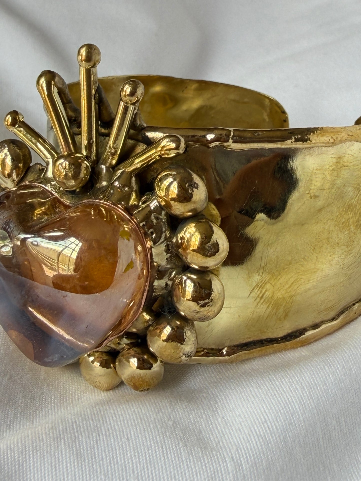 Sunburst Sacred Heart Cuff Bracelet Handmade- Yellow & Iridescent