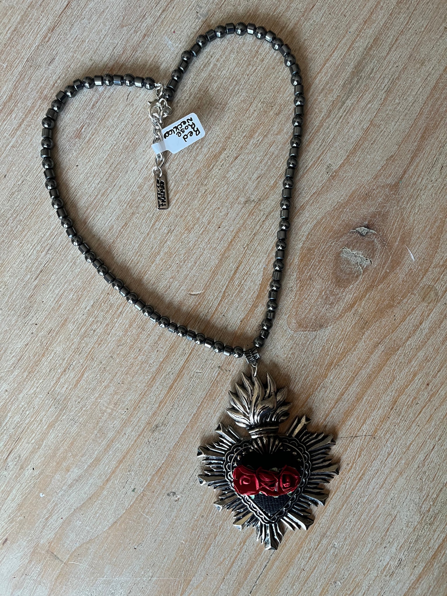 Sacred Heart Rose Bead Necklace