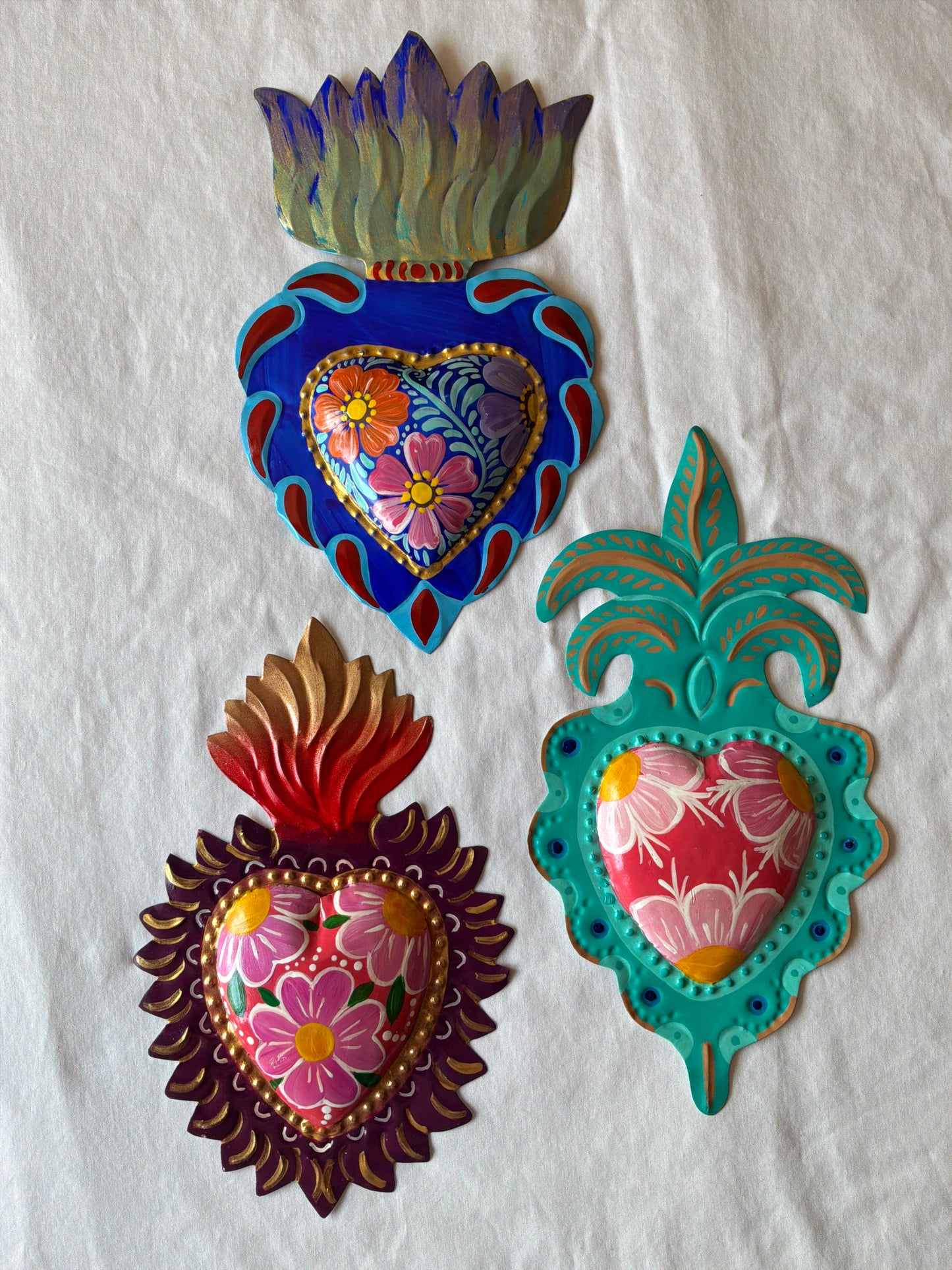 Colorful Hand painted Sacred Hearts Tin