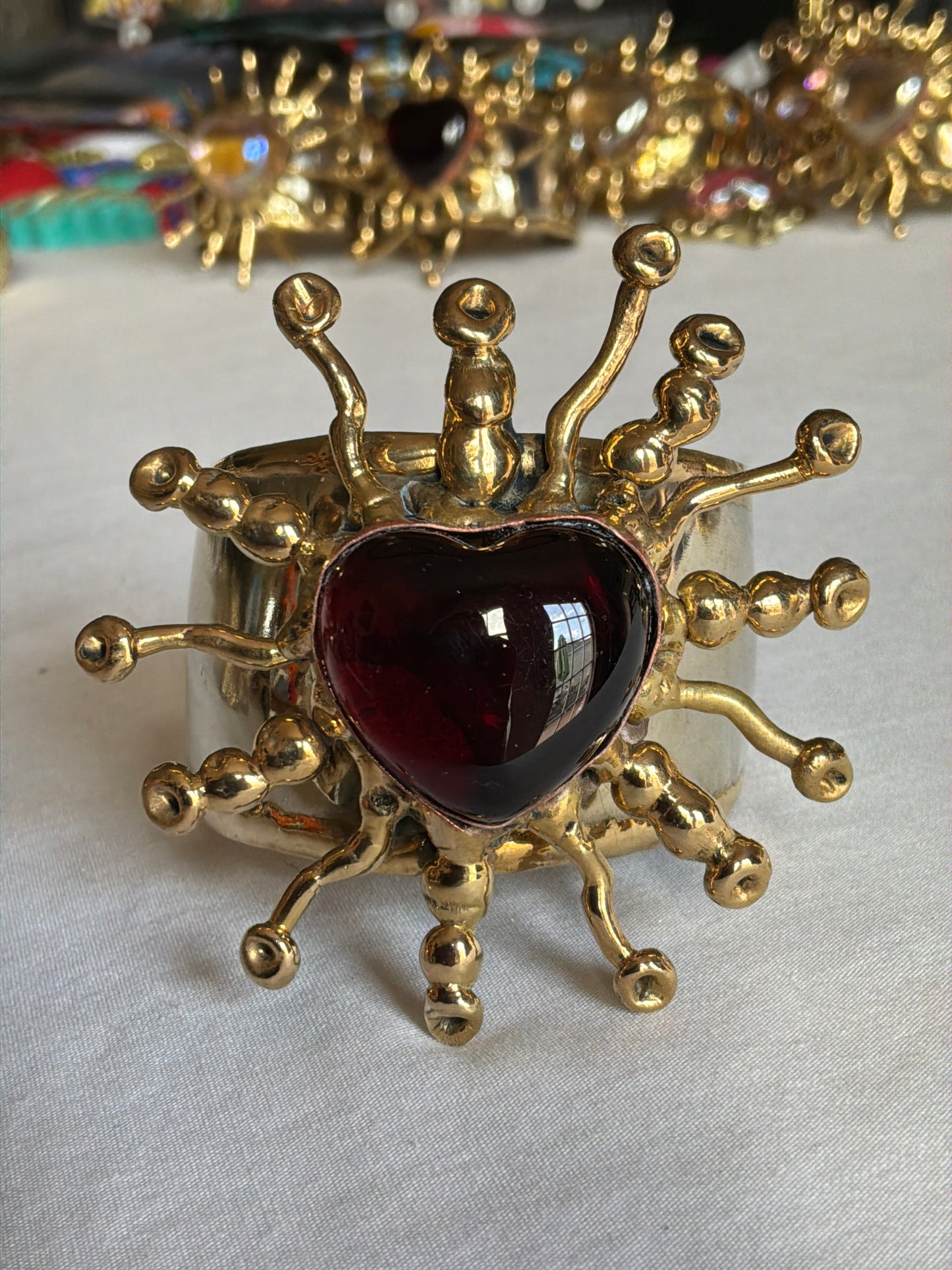 Sun Burst Sacred Heart Handmade Cuff Bracelet – Glass & Alpaca from San Miguel de Allende