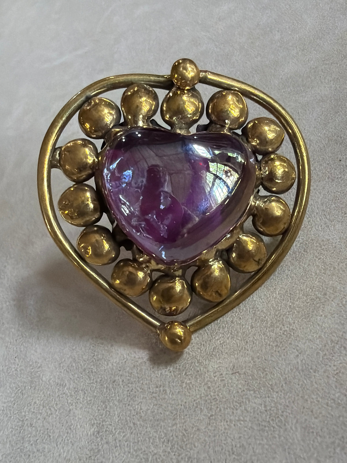 Sunbursts Sacred Heart Handmade Ring - Deep Purple & Purple Iridescent