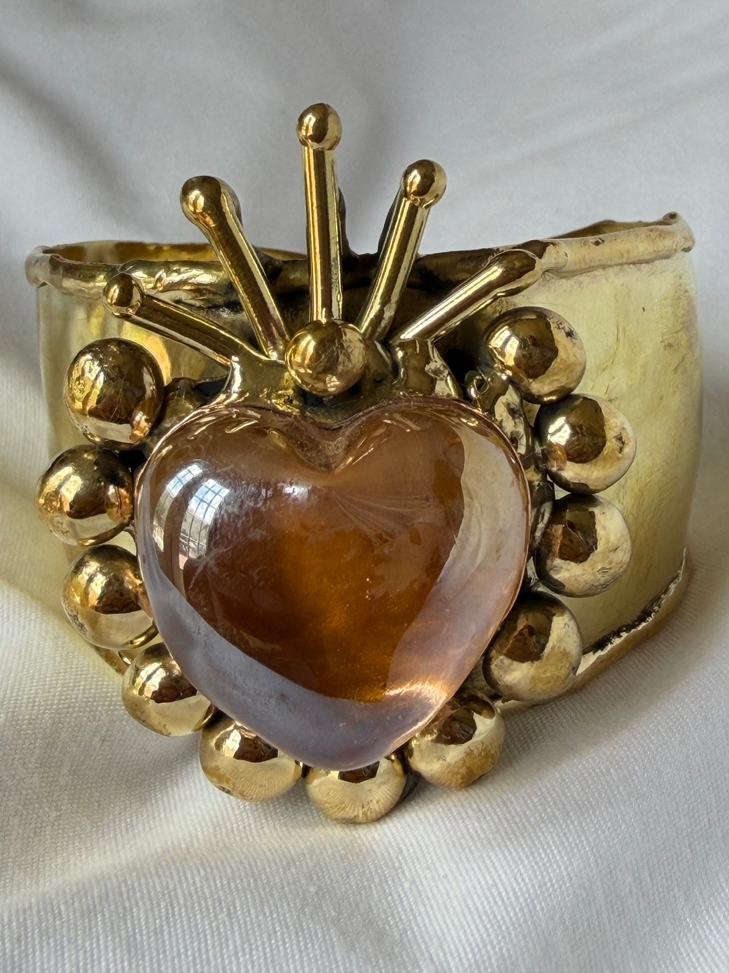 Sunburst Sacred Heart Cuff Bracelet Handmade- Yellow & Iridescent
