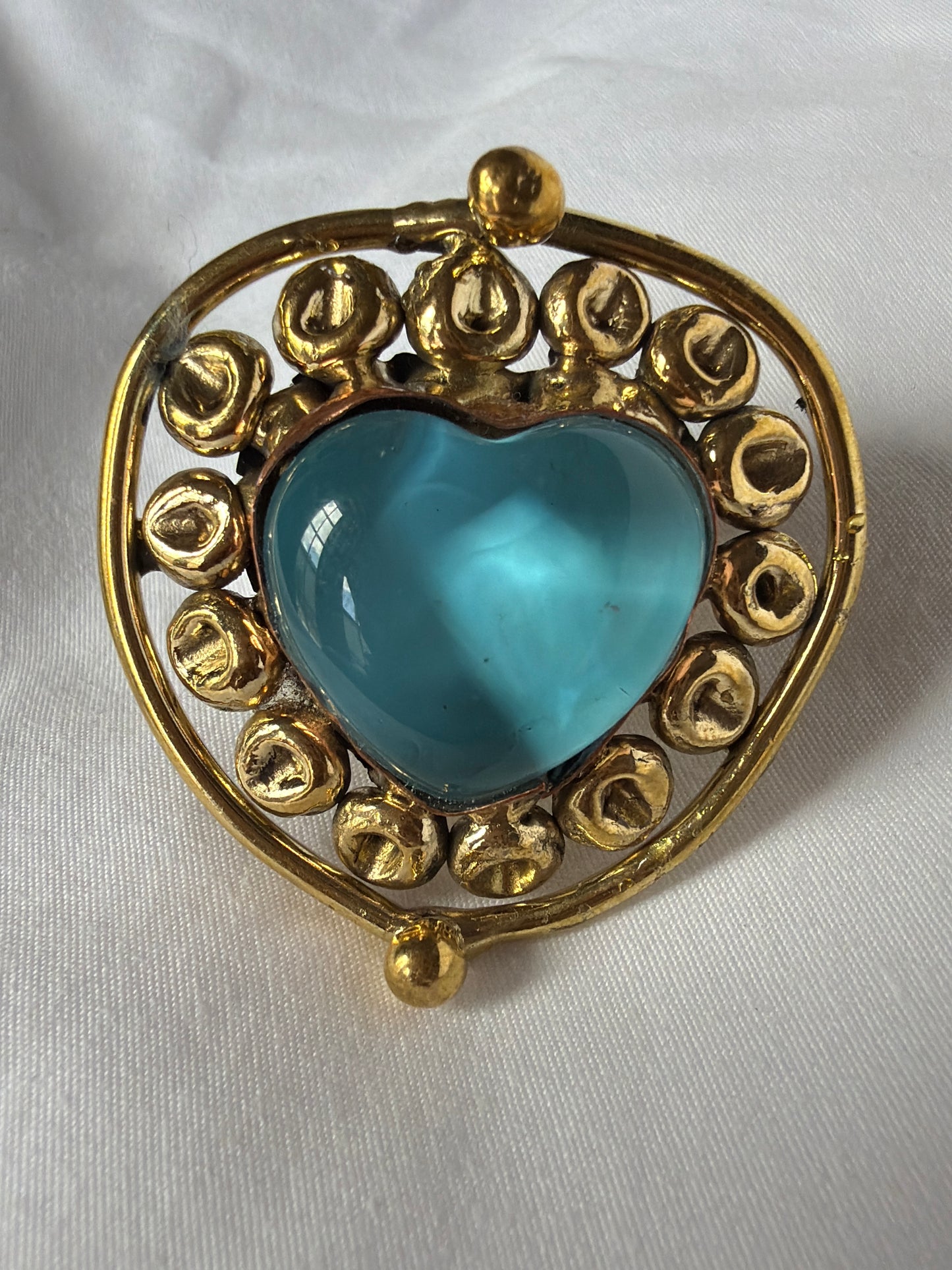 Sunburst Sacred Heart Handmade Ring - Soft Blue