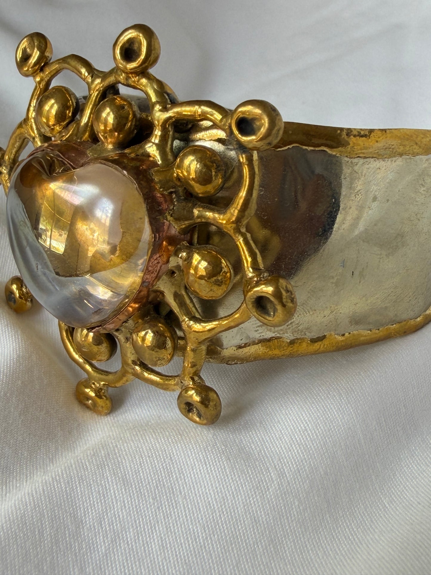Sunburst Sacred Heart Cuff Bracelet Handmade- Yellow & Iridescent