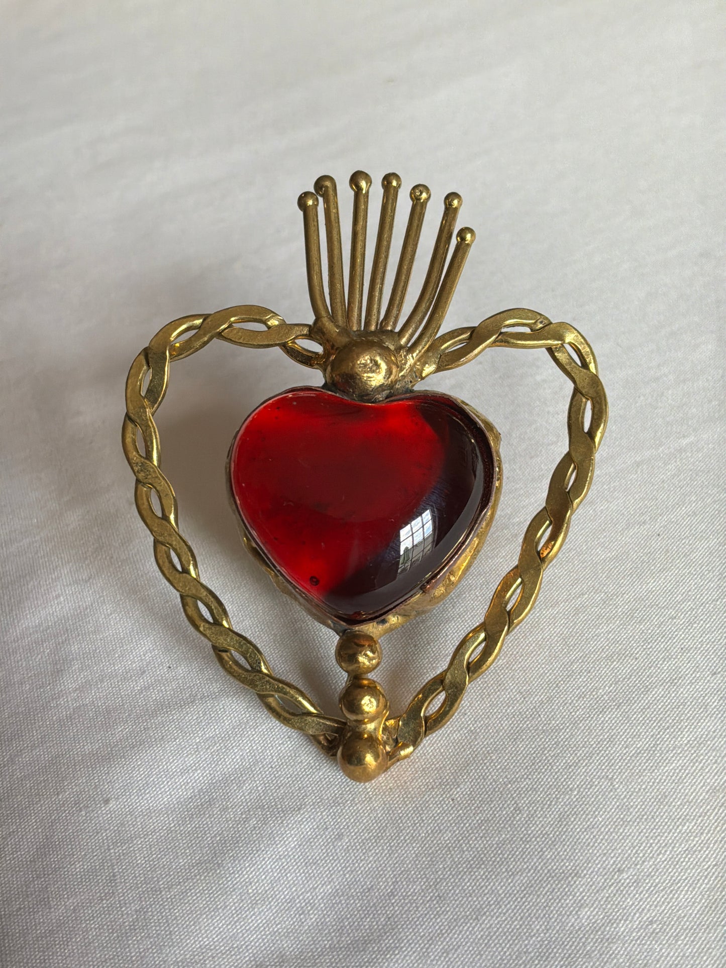 Sunburst - Sacred Heart Glass Ring - Red