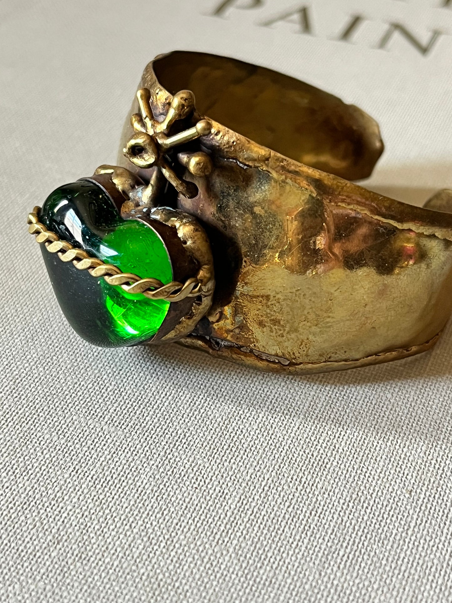Sun Burst Sacred Heart Handmade Cuff Bracelet – Glass & Alpaca from San Miguel de Allende - Green