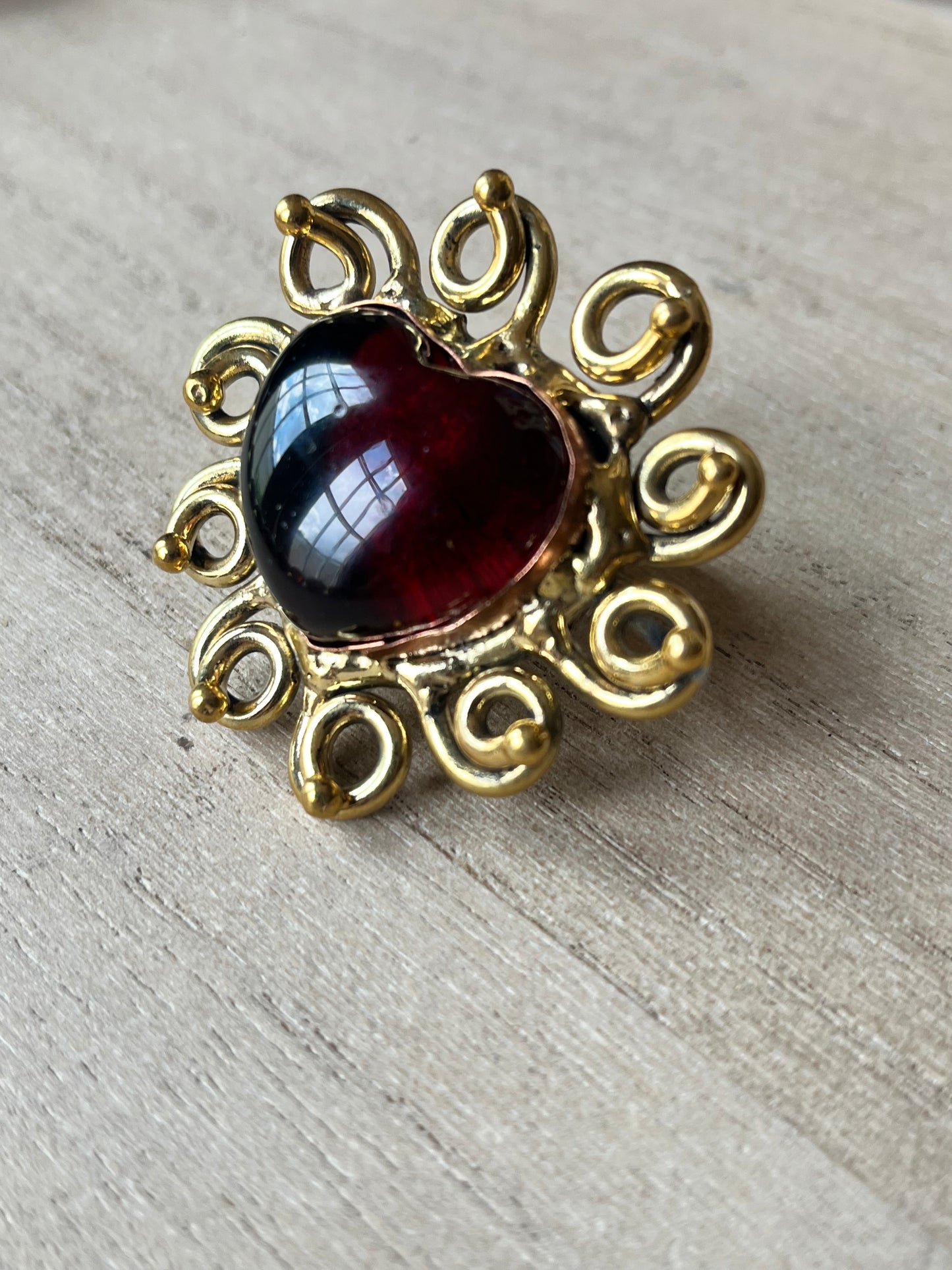 Sunburst - Sacred Heart Glass Ring - Red