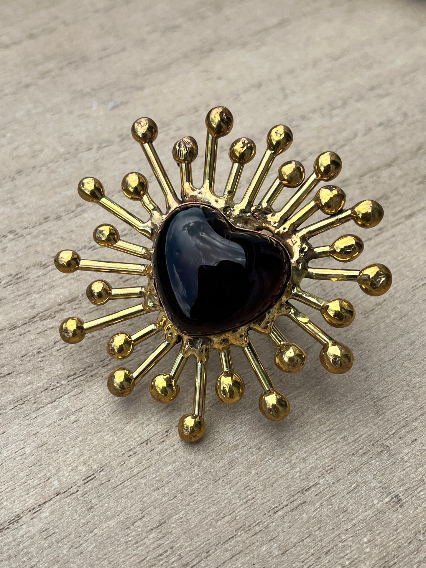 Sunburst - Sacred Heart Glass Ring - Red