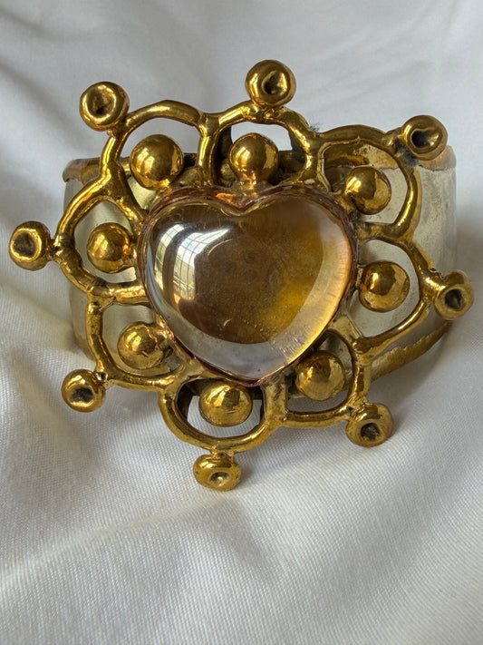 Sunburst Sacred Heart Cuff Bracelet Handmade- Yellow & Iridescent