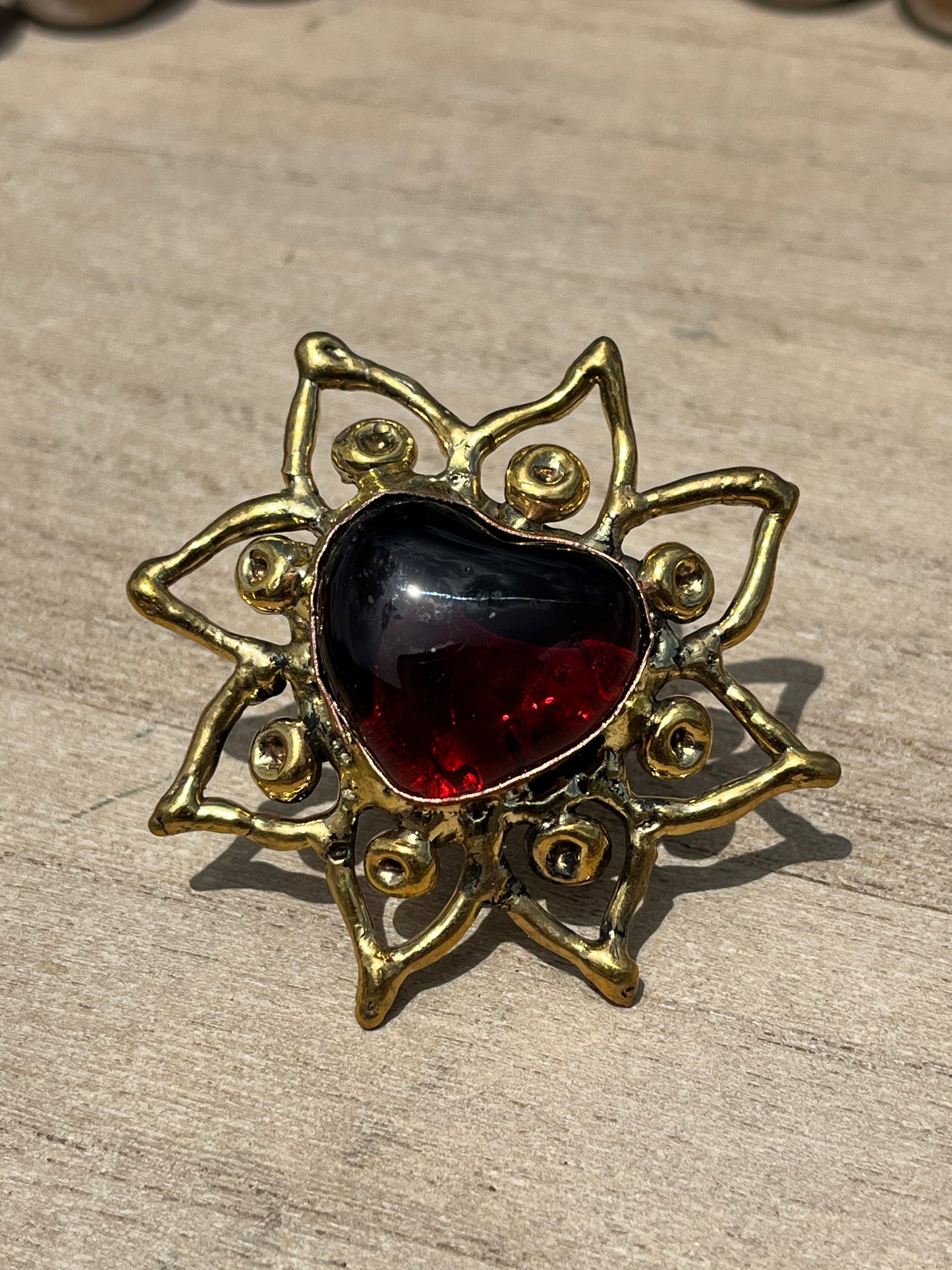 Sunburst - Sacred Heart Glass Ring - Red