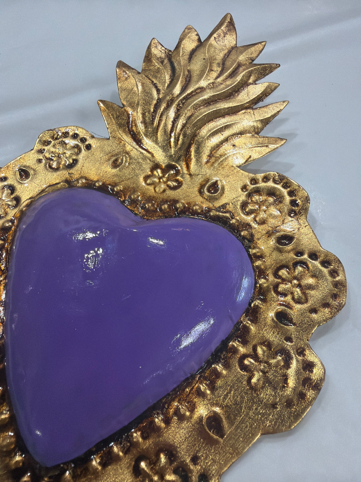 New Purple Sacred Heart Antique Gold Finish
