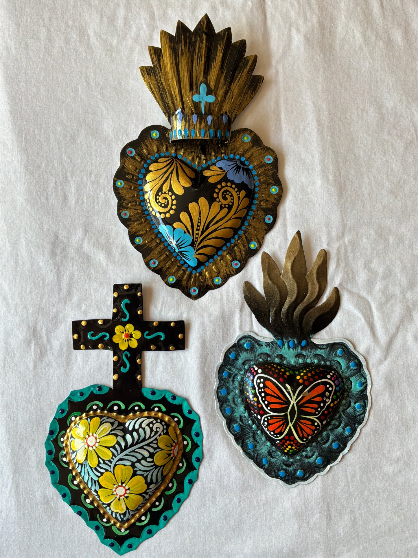 Black Otomi Inspired Handpainted Sacred Heart