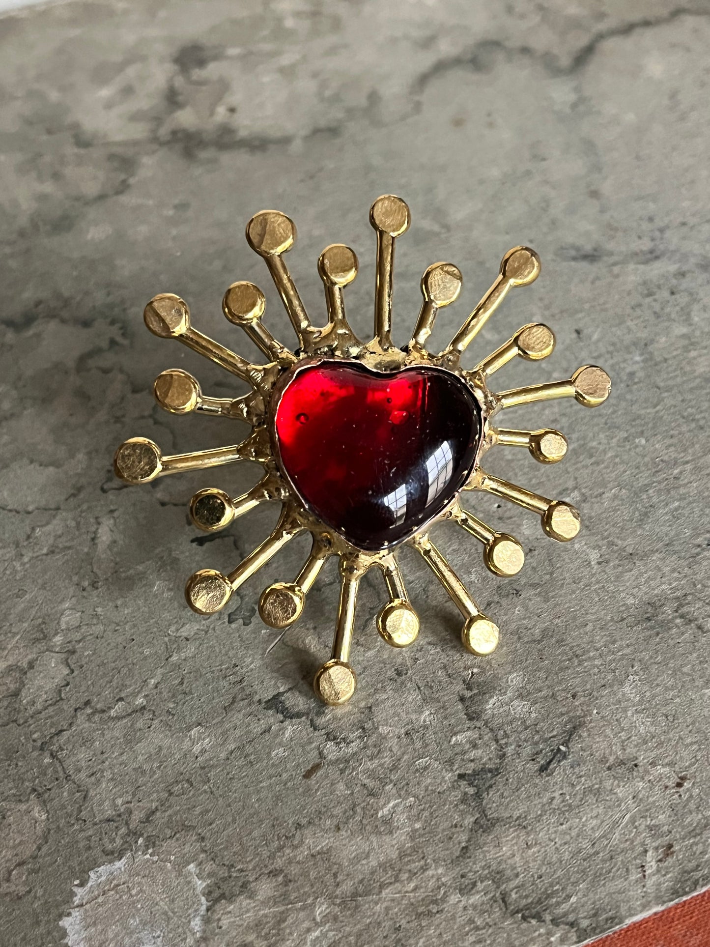Sunburst - Sacred Heart Glass Ring - Red