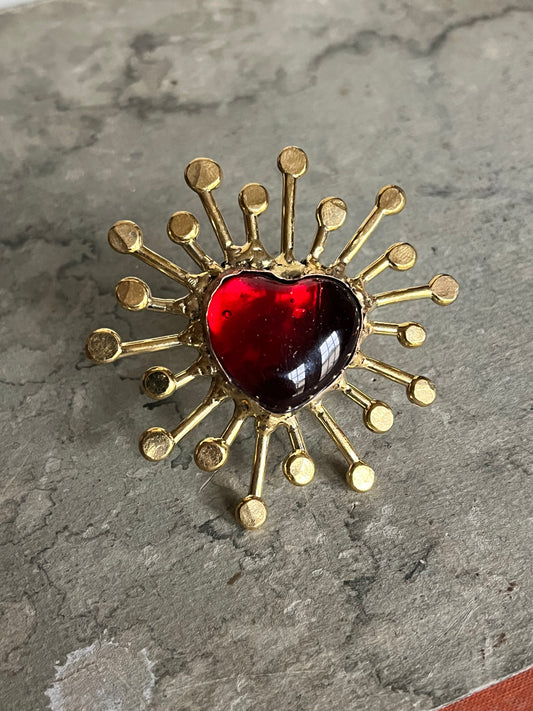 Sunburst - Sacred Heart Glass Ring - Red
