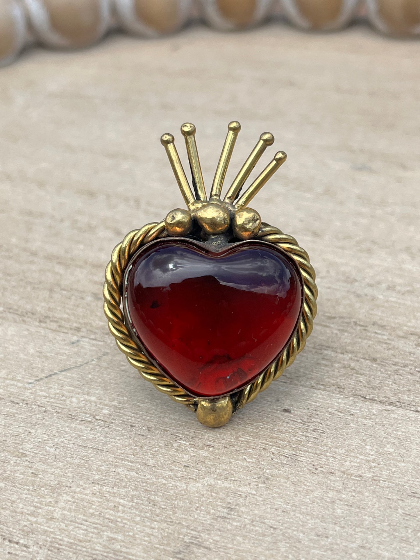 Sunburst - Sacred Heart Glass Ring - Red
