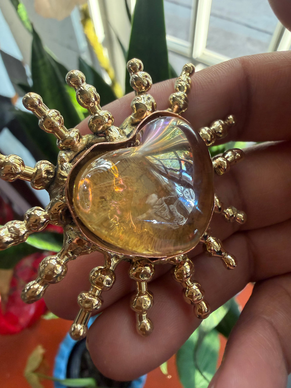 New Iridescent Sunburst Sacred Heart Ring
