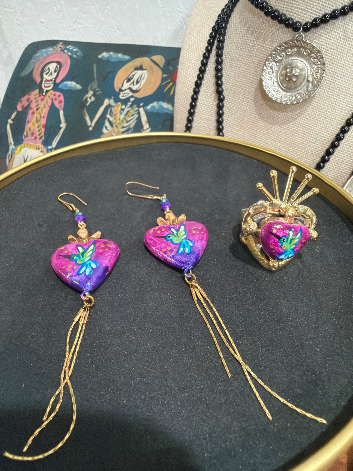 Sacred Heart Hand Painted Tassel Earrings