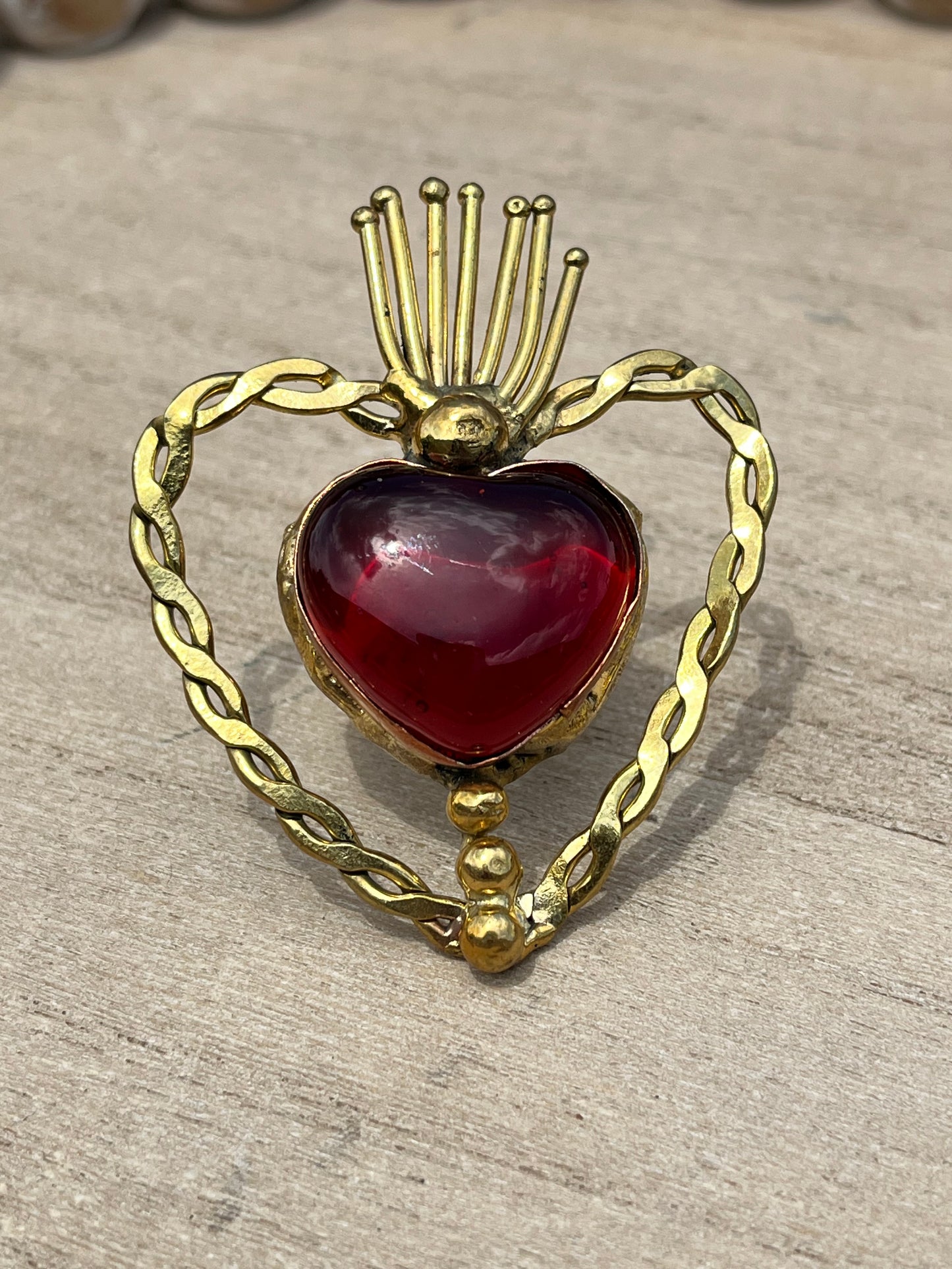 Sunburst - Sacred Heart Glass Ring - Red