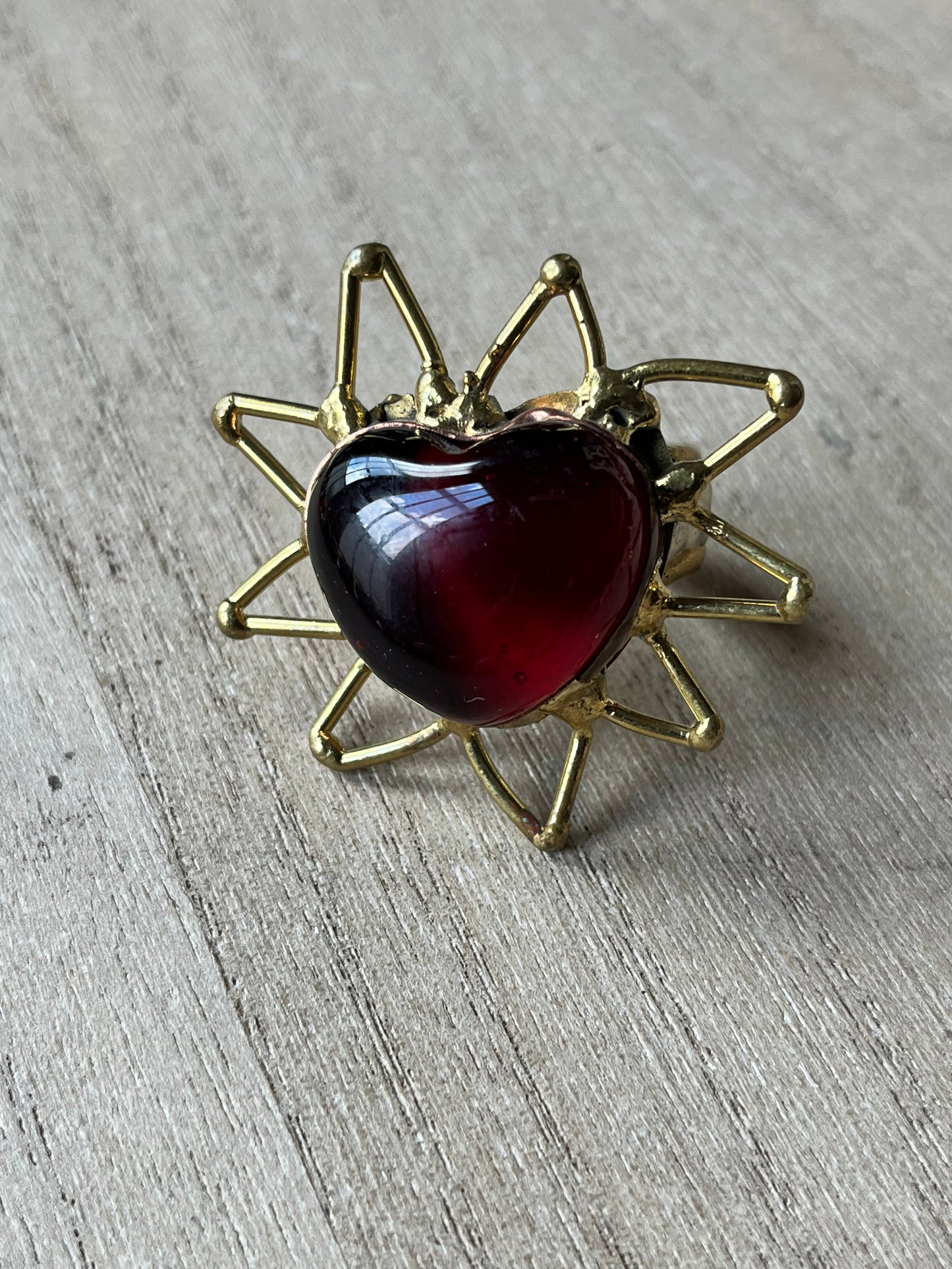 Sunburst - Sacred Heart Glass Ring - Red