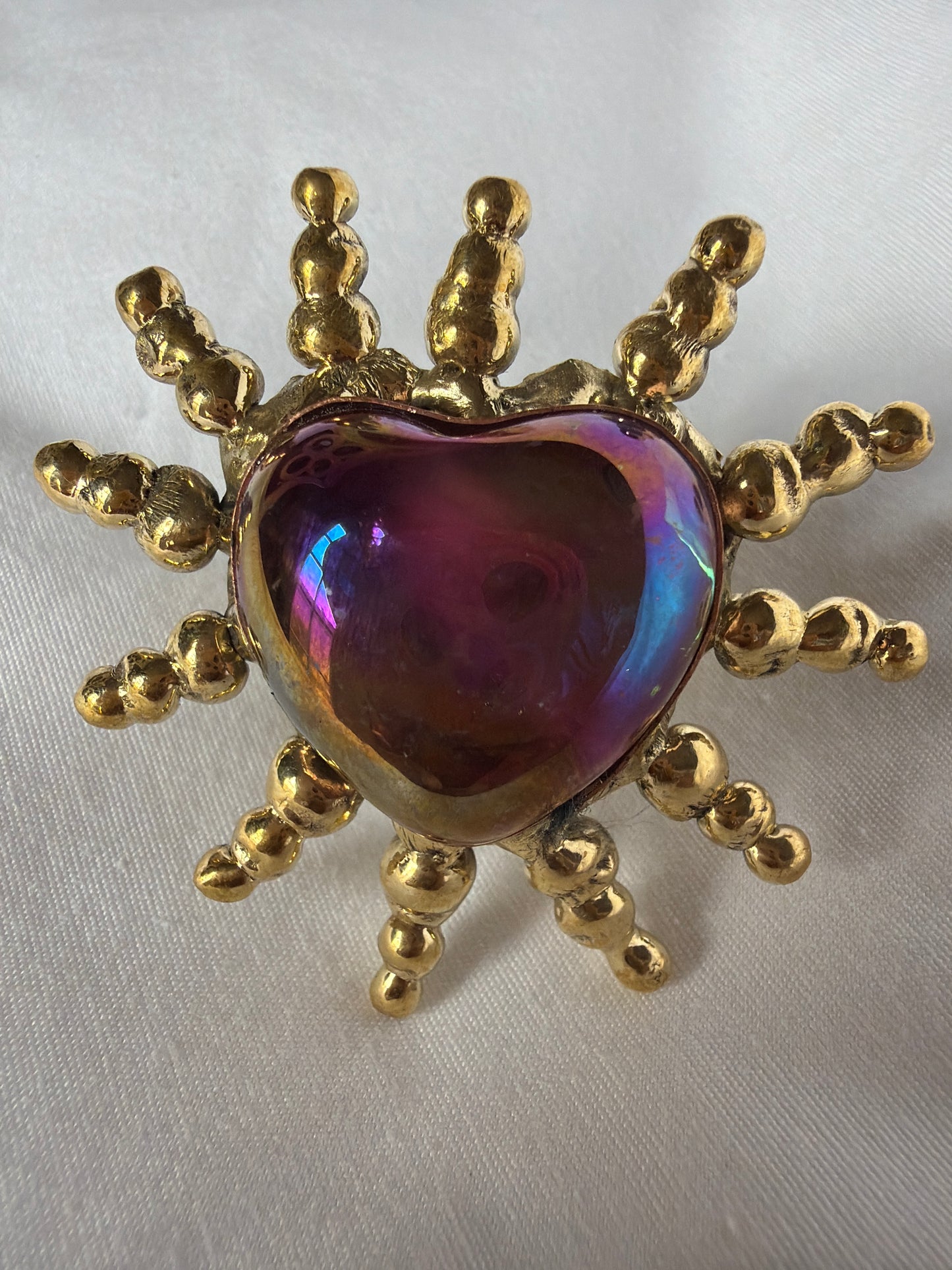Sunbursts Sacred Heart Handmade Ring - Deep Purple & Purple Iridescent
