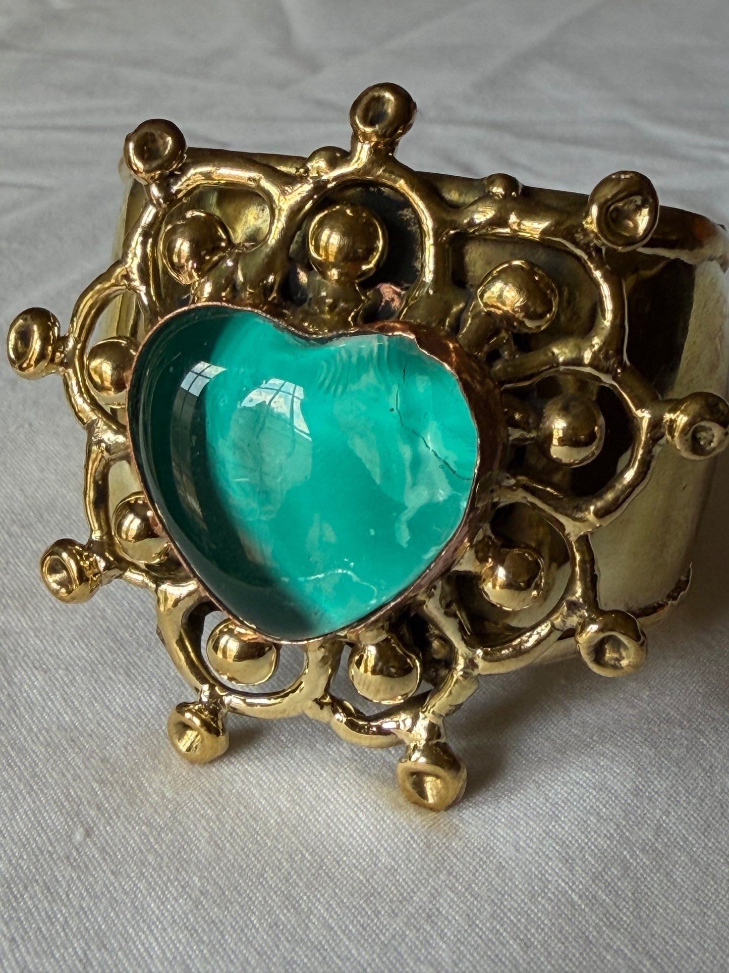 Sunburst Sacred Heart Cuff Bracelet - Blue Teal Turquoise