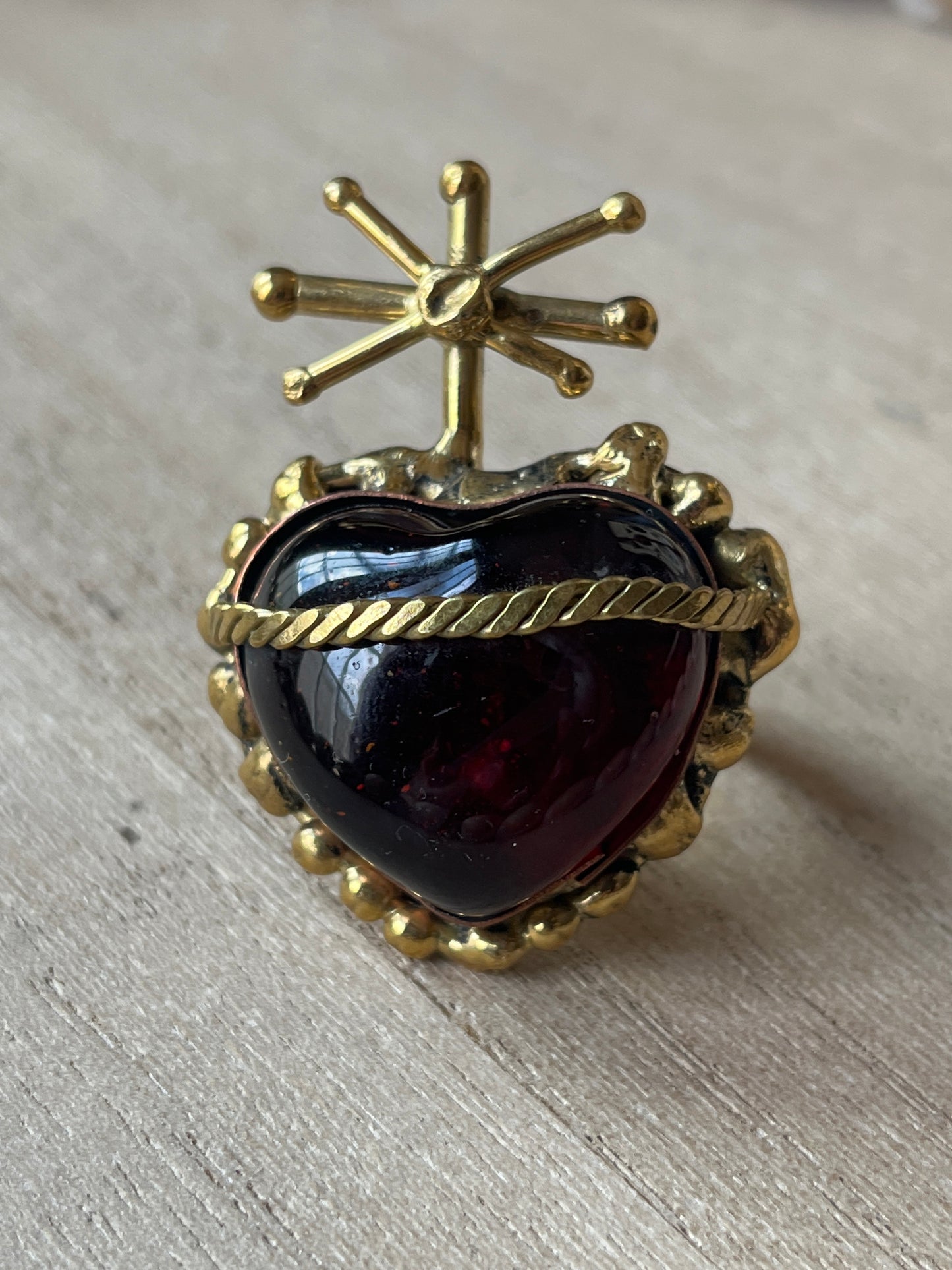 Sunburst - Sacred Heart Glass Ring - Red