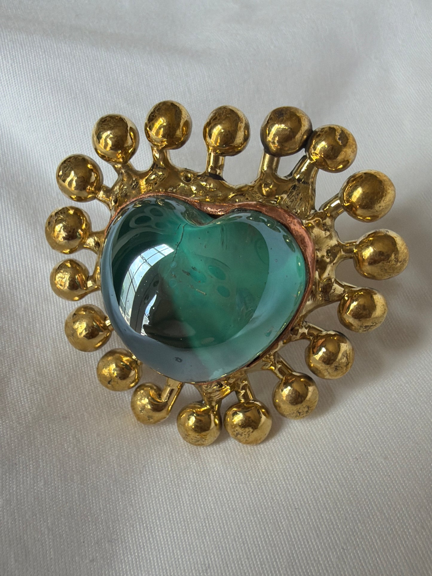 Sunburst Sacred Heart Handmade Ring - Teal & Iridescent