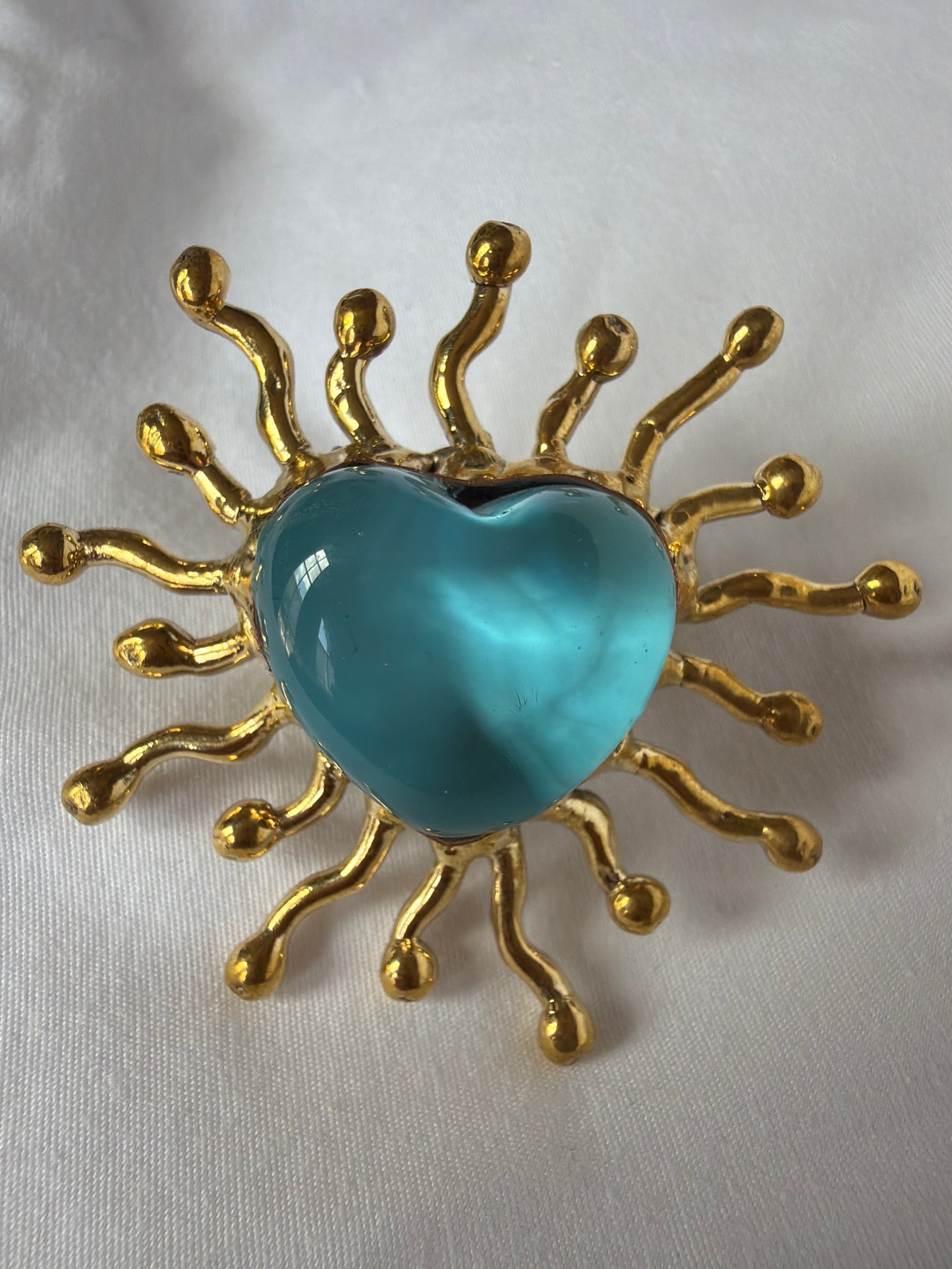 Sunburst Sacred Heart Handmade Ring - Soft Blue