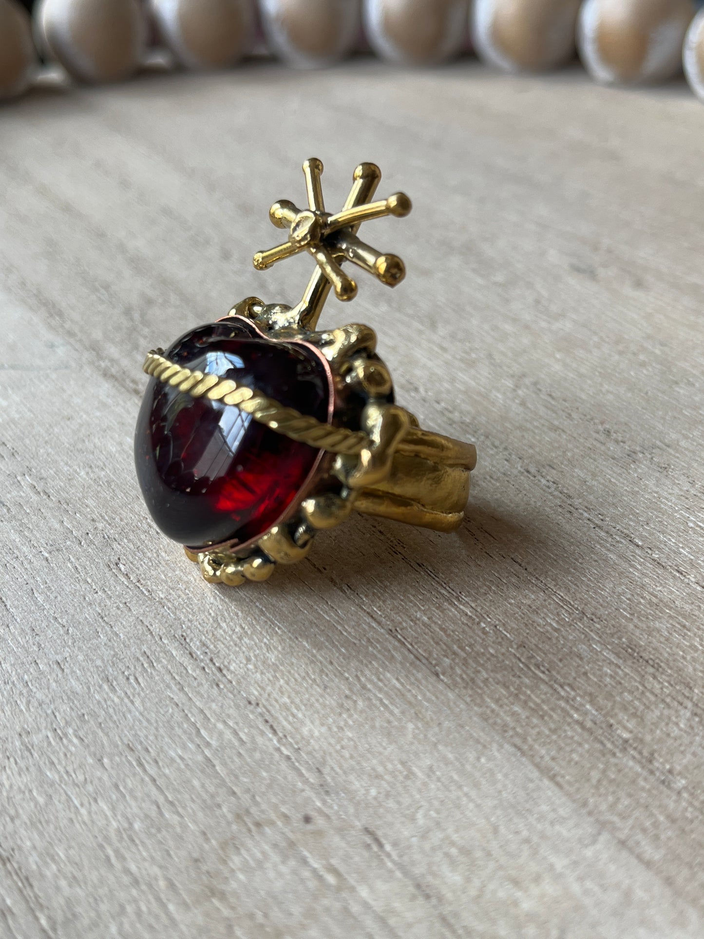 Sunburst - Sacred Heart Glass Ring - Red
