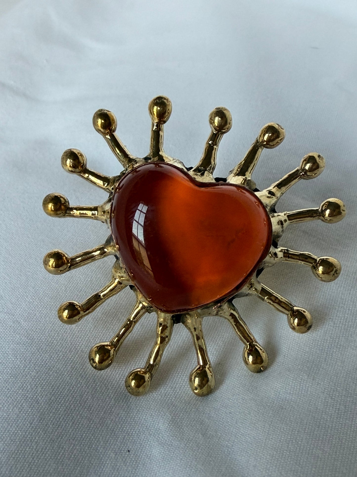 Sunburst Sacred Heart Handmade Ring - Orange