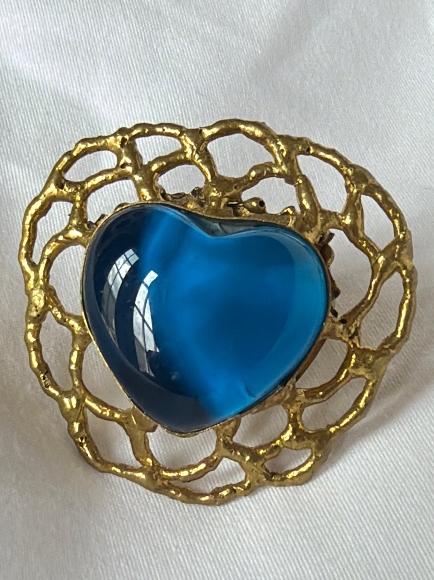 Sunburst Sacred Heart Handmade Ring - Deep Blue