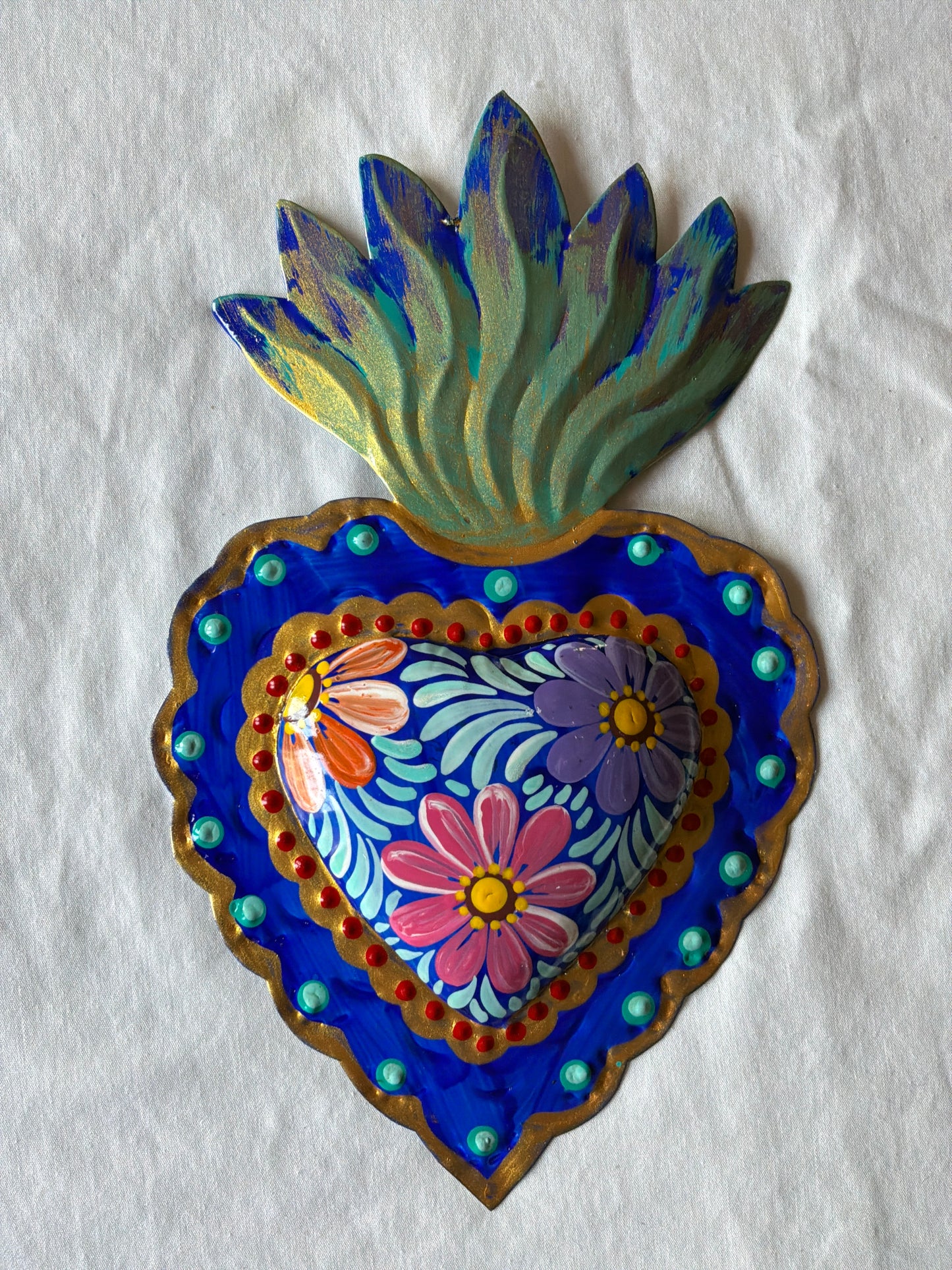Colorful Hand painted Sacred Hearts Tin