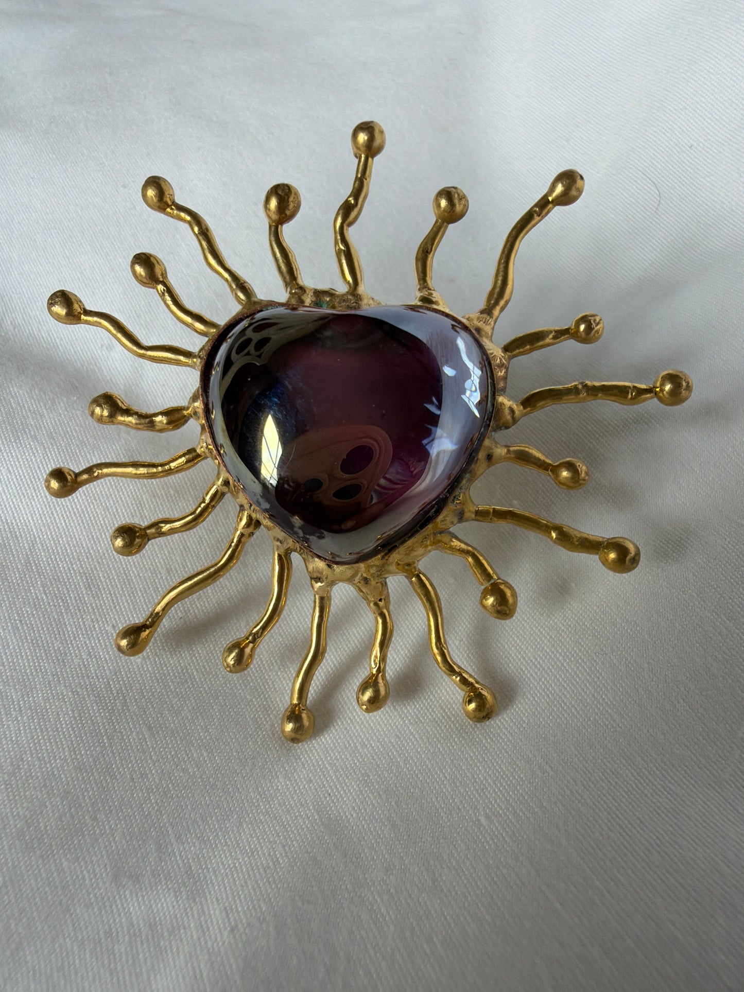 Sunbursts Sacred Heart Handmade Ring - Deep Purple & Purple Iridescent