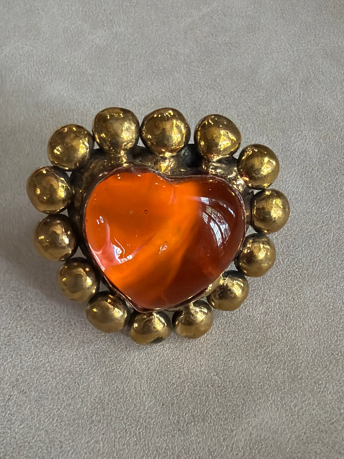 Sunburst Sacred Heart Handmade Ring - Orange