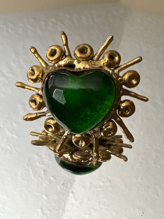 Glass Sacred Heart Ring - Green
