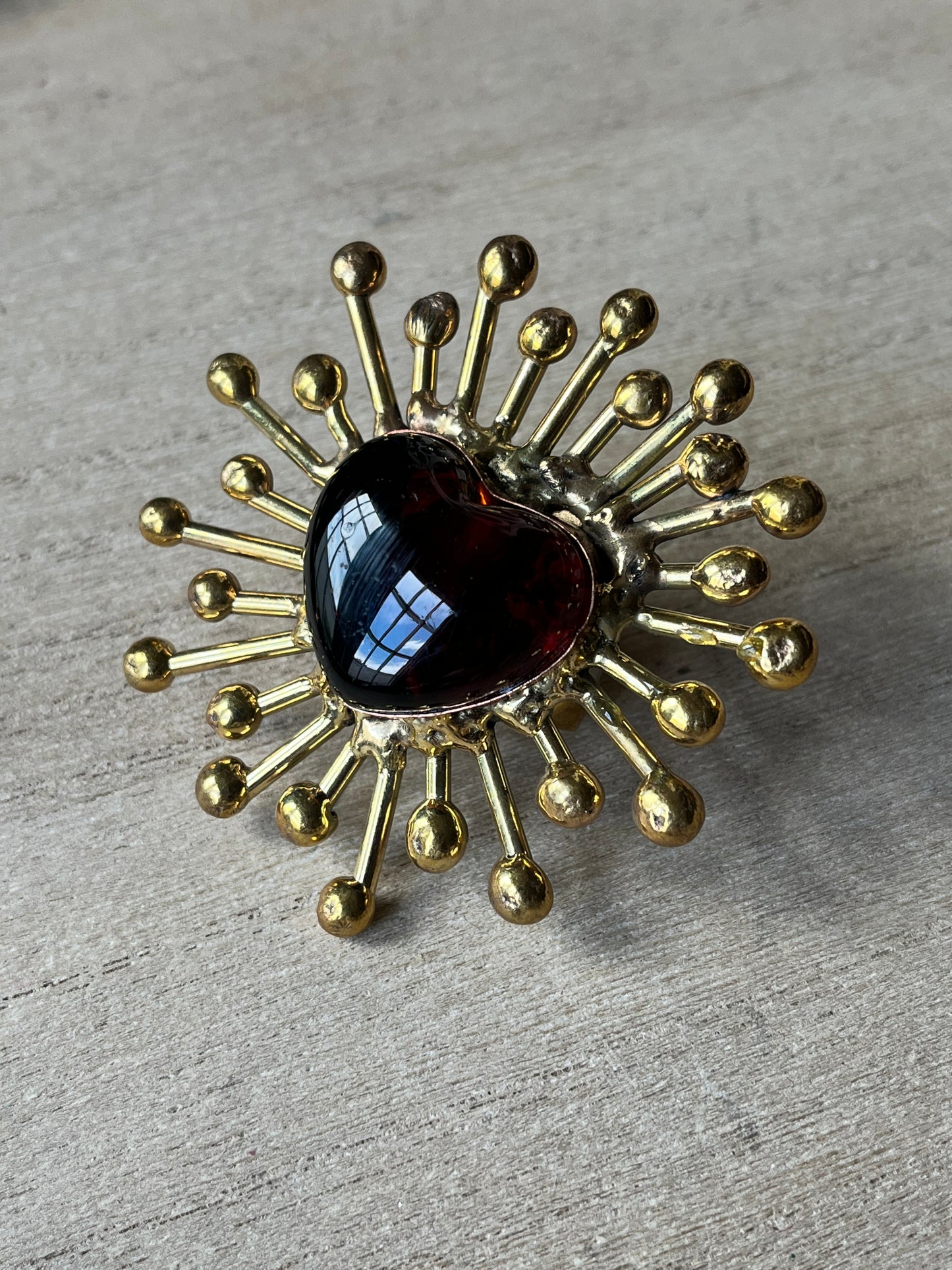 Sunburst - Sacred Heart Glass Ring - Red