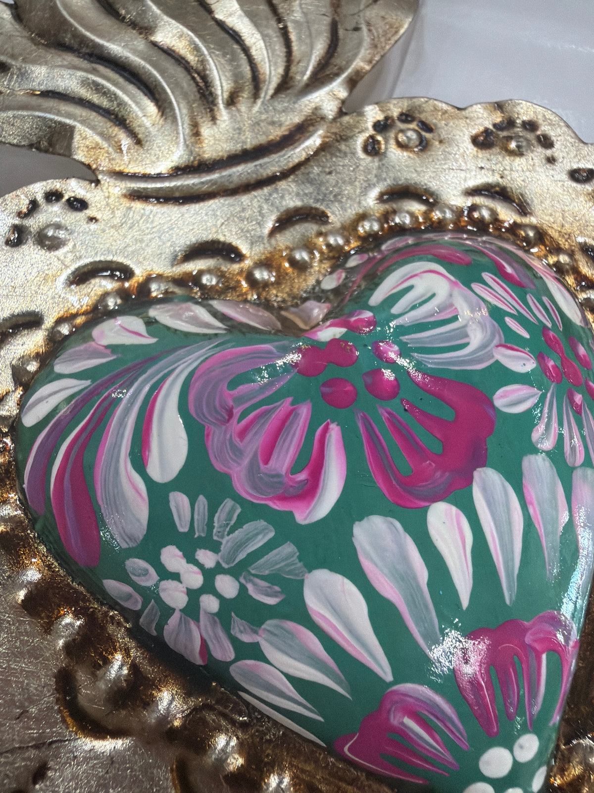 New Colorful Sacred Heart Antique Silver Finish
