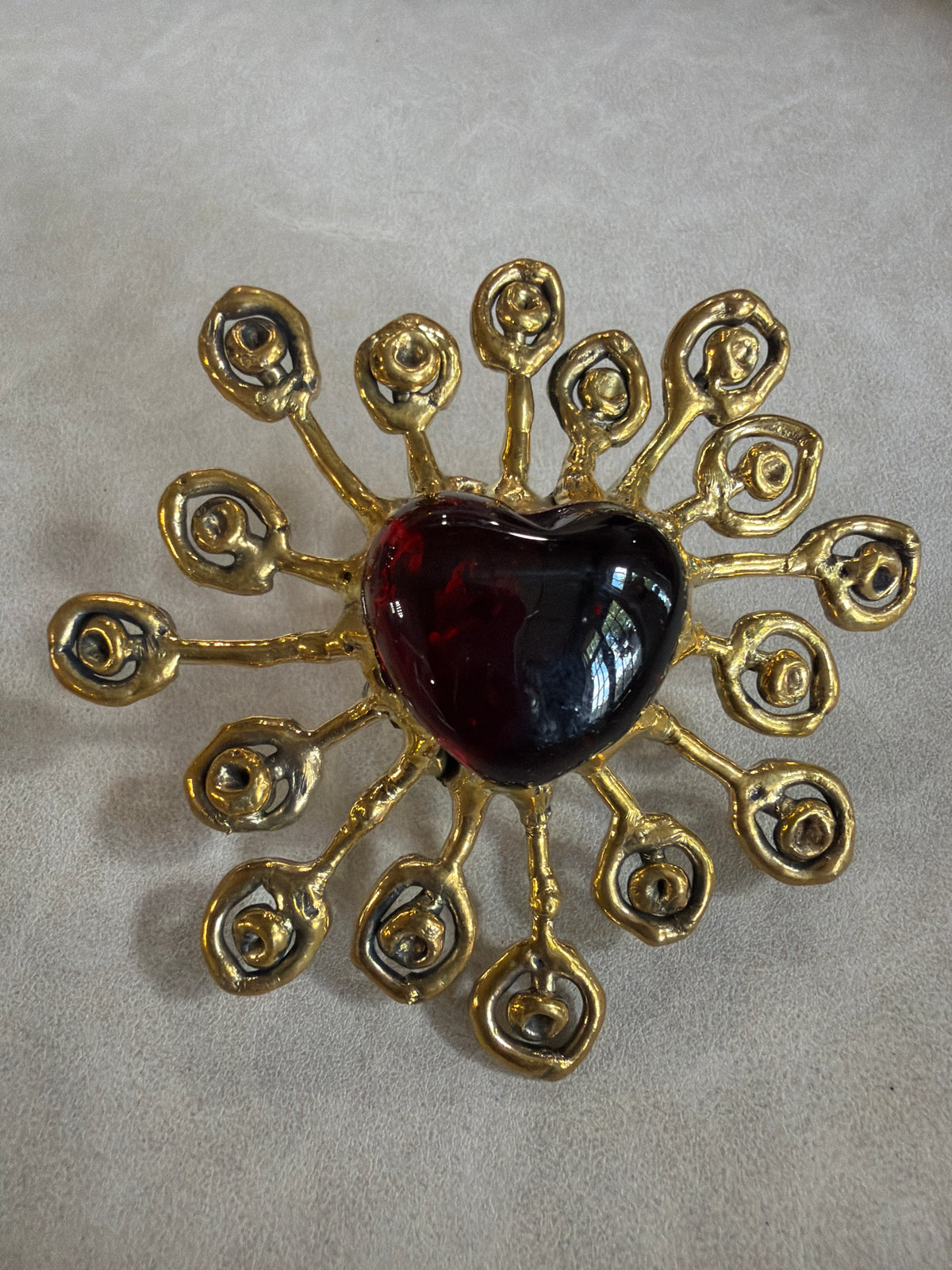 Sunburst - Sacred Heart Glass Ring - Deep Red