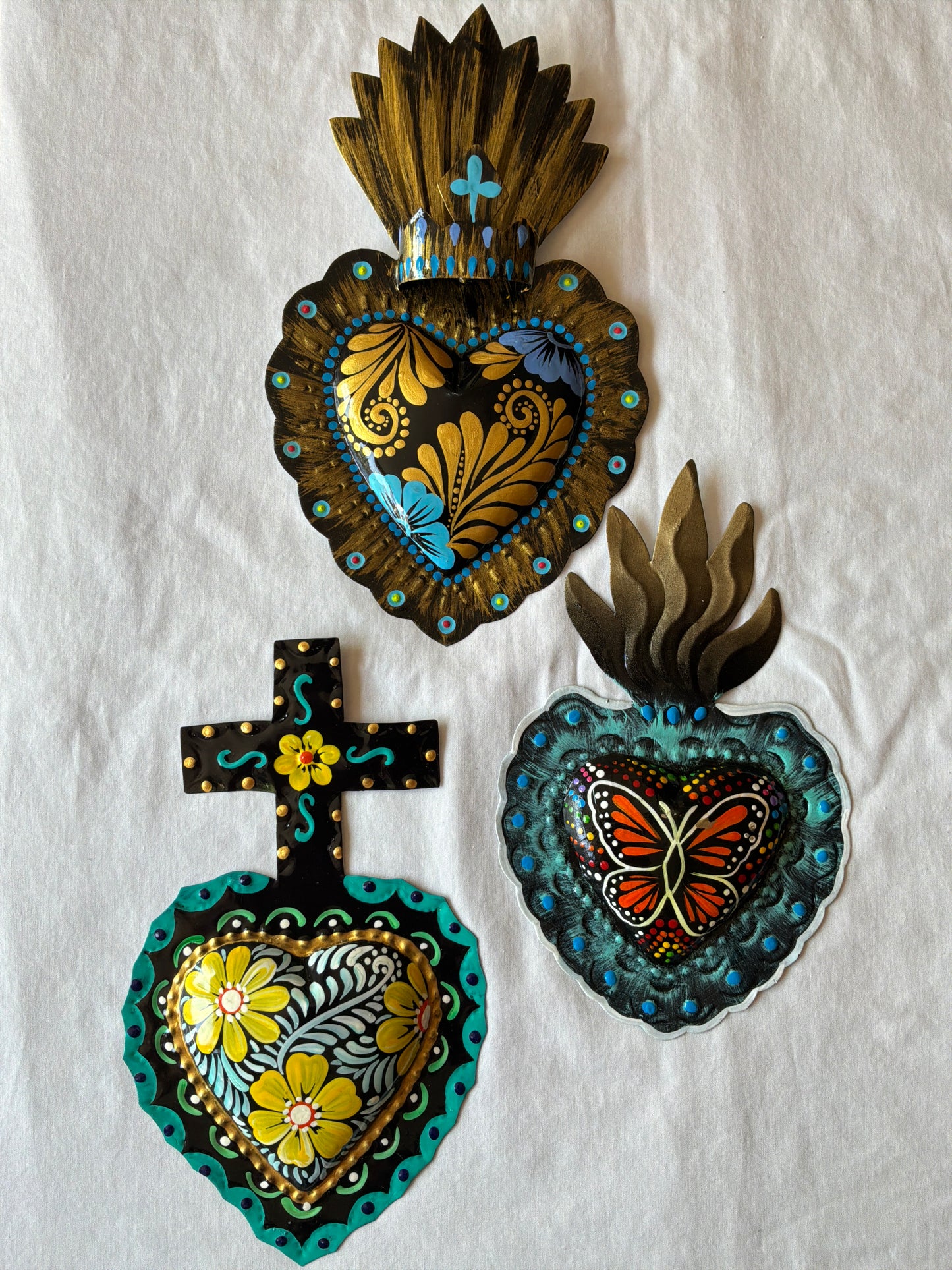 Colorful Hand painted Sacred Hearts Tin
