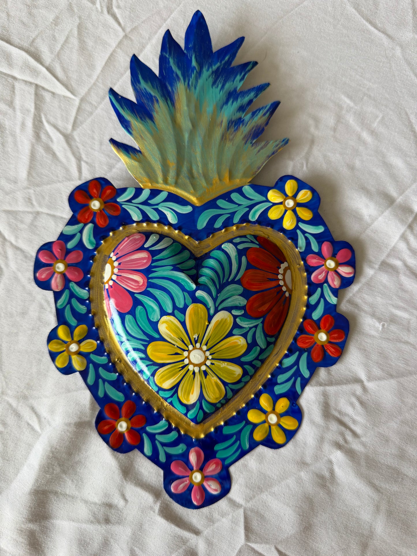 Colorful Hand painted Sacred Hearts Tin