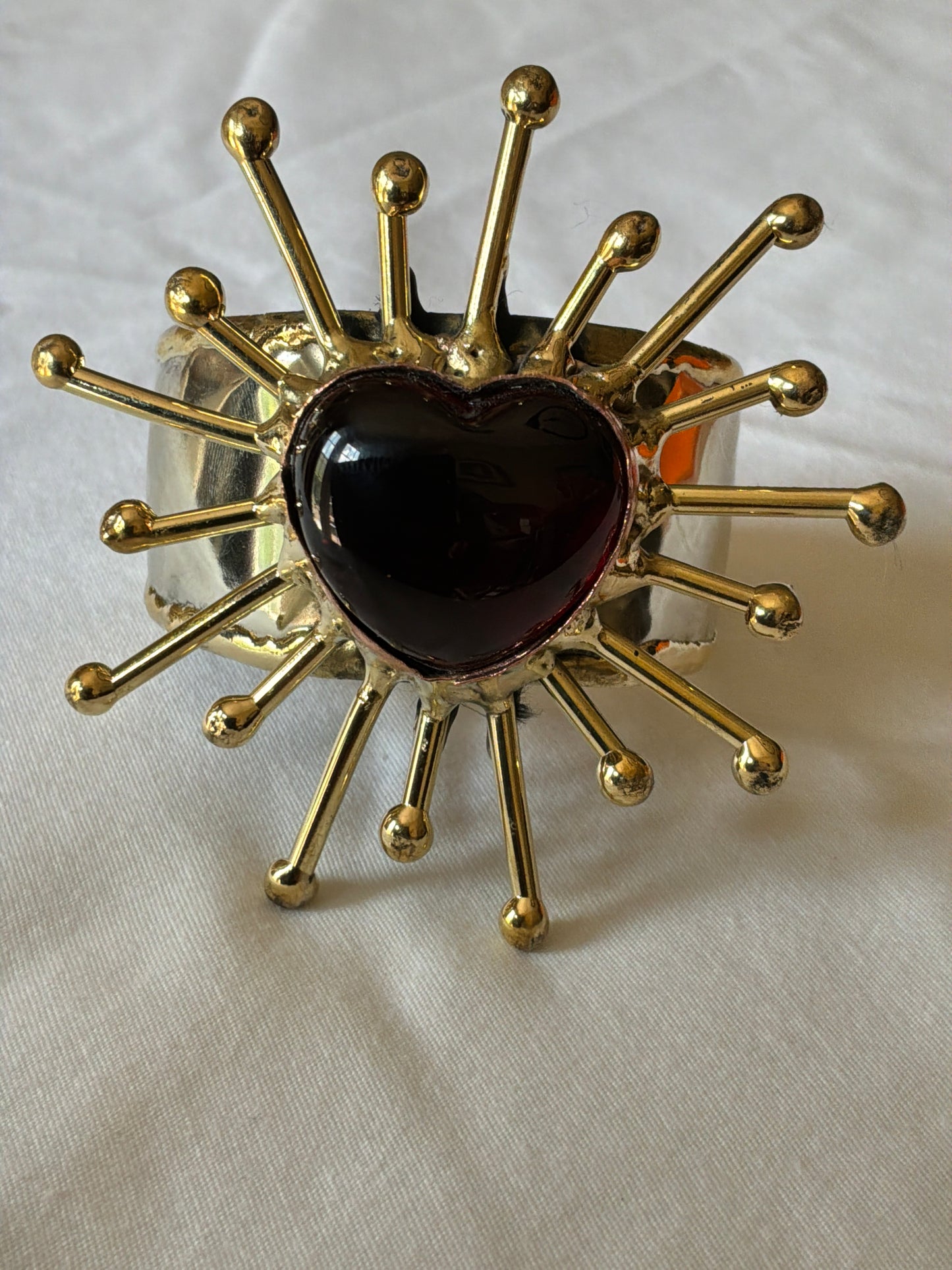 Sunburst Sacred Heart Handmade Cuff – Red