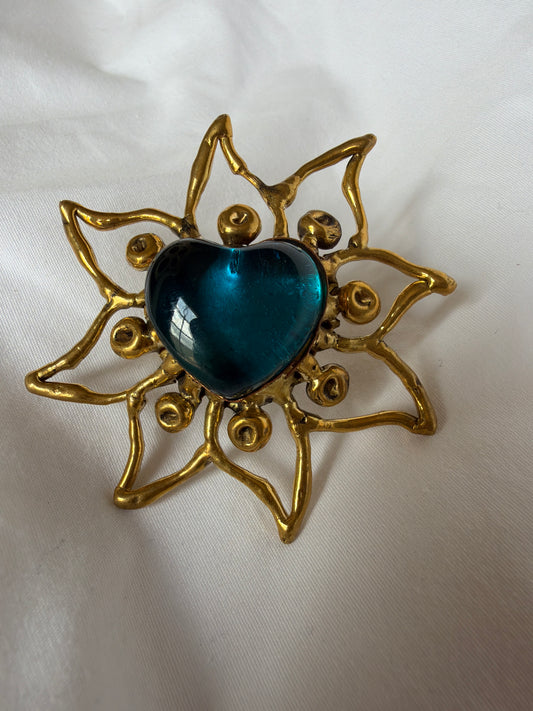 Sunburst Sacred Heart Handmade Ring - Deep Blue